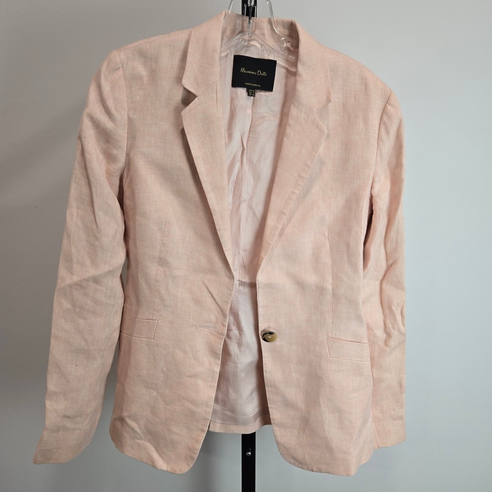 Massimo Dutti Womens Peach Pink 100% Linen Single Button Blazer Size 6 Flawed